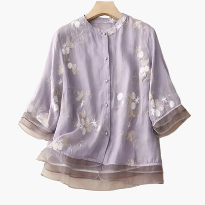 Damblus med broderade blommor och avslappnad passform – Elegant vardagsstil