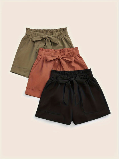 Damshorts med rosett, avslappnad strandstil, 3-pack