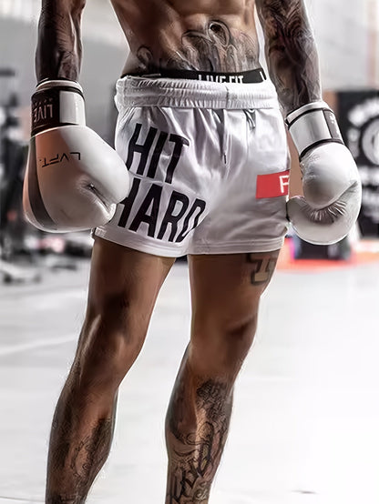 Herrar Sportiga Basketshorts med Texttryck "HIT HARD" – Trendiga Shorts för Träning och Aktiv Livsstil