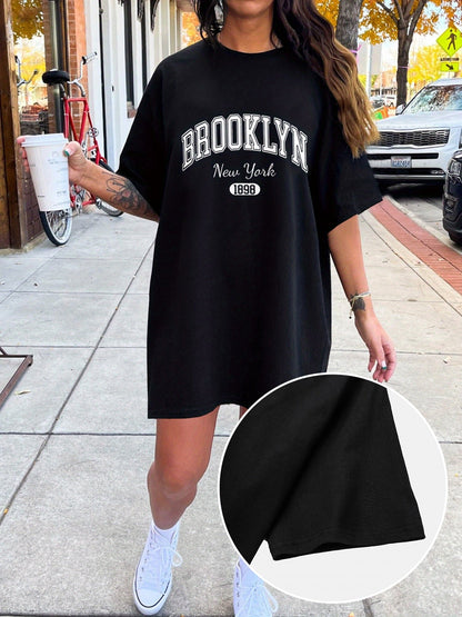 Dam T-shirtklänning Oversize Casual – Brooklyn New York Tryck, Streetwear, Sommar