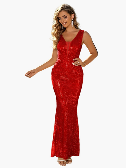Damernas eleganta festklänning i bodycon-stil med paljetter och V-ringning – perfekt för sommarens tillställningar