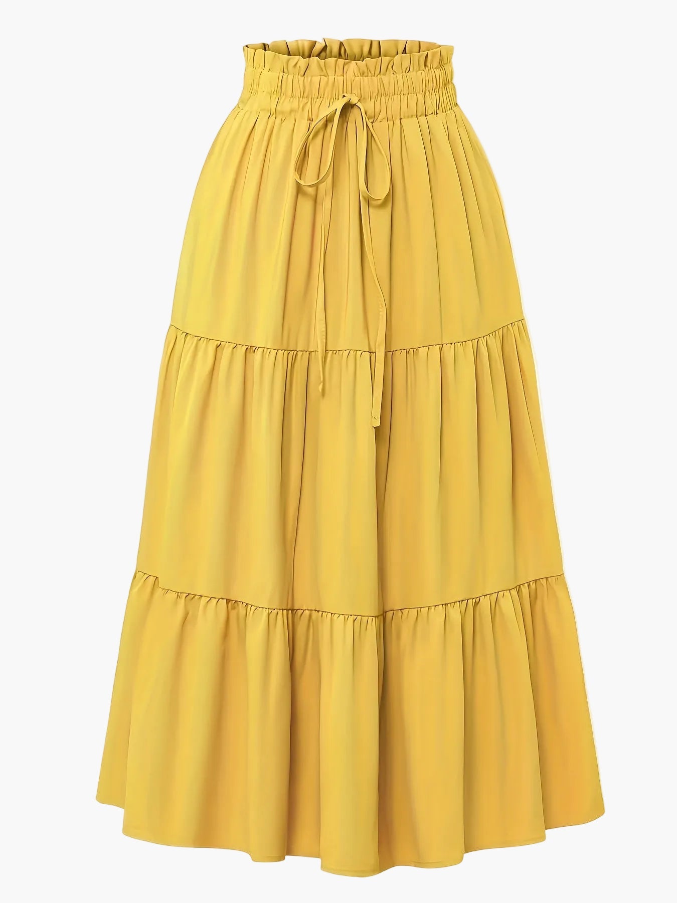 Dam Kjol Smockad Midja Elegant Vardagsstil Midi Volangkjol