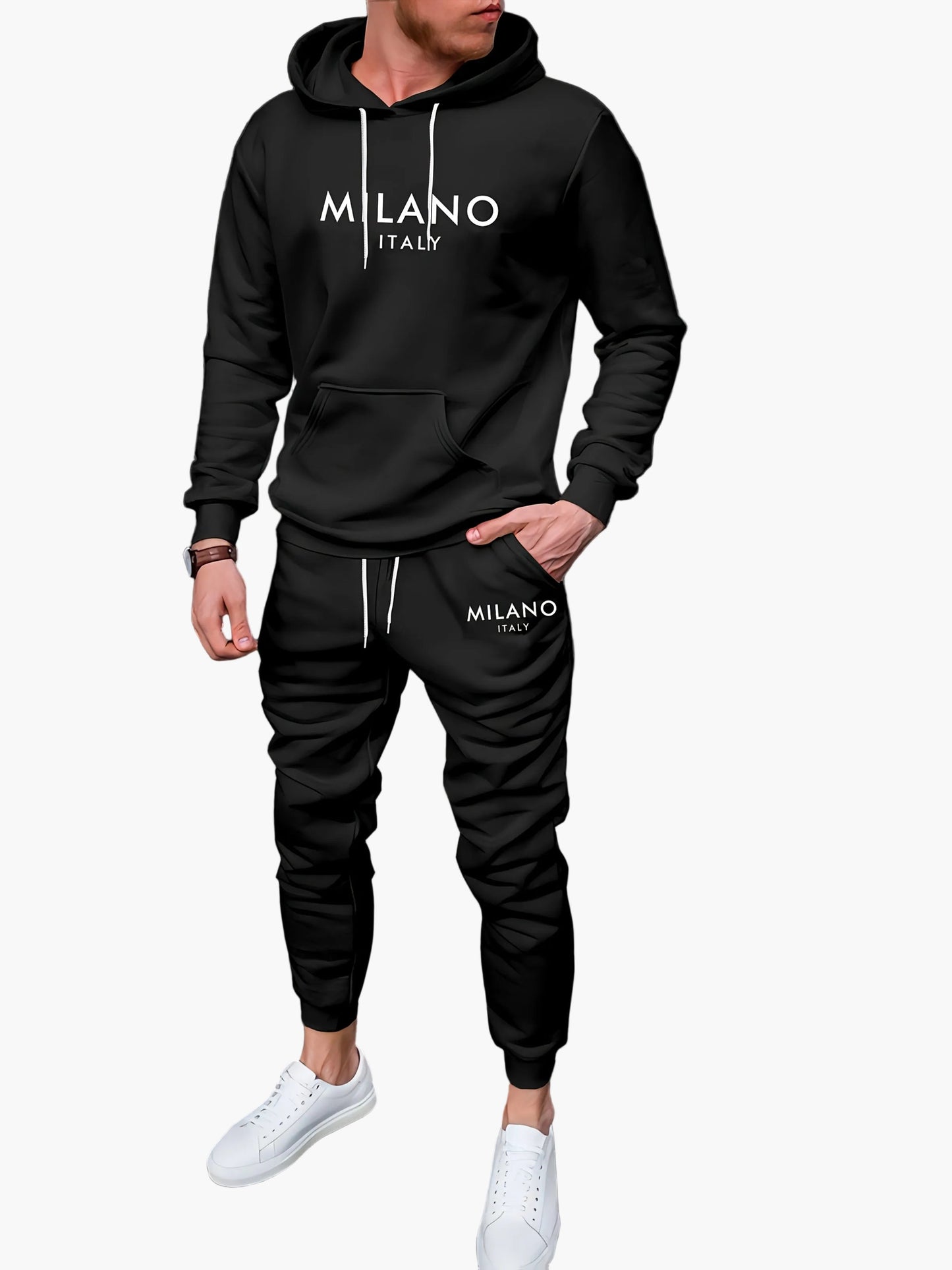 Herrset Hoodie och Joggingbyxor Milano Italy – Sportig och Trendig Fritidsdräkt