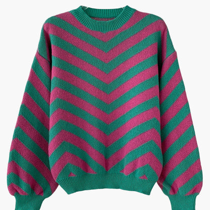 Damtröja med Chevronmönster – Elegant stickad pullover för höst och vinter