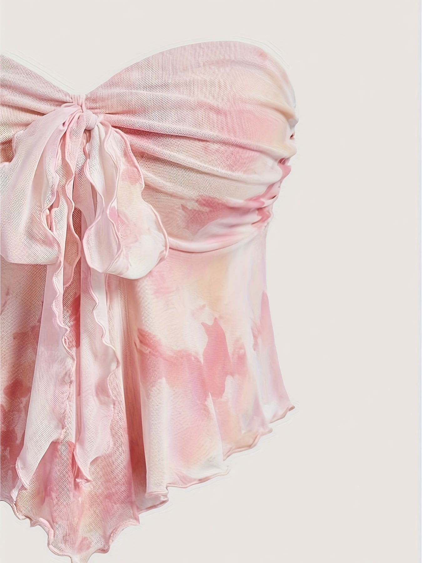 Dam Bandeau Festtopp med Handkerchief-Detaljer och Romantisk Knytning – Perfekt för Sommar och Utekvällar