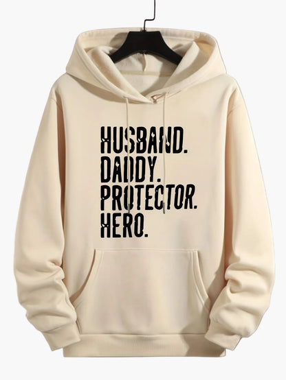 Herr Hoodie med Text – Husband Daddy Protector Hero – Casual Stil för Fars Dag och Familjeaktiviteter
