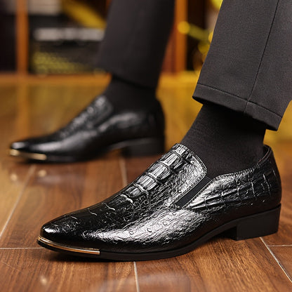 Herr loafers eleganta slip-on skor med krokodilmönster för fest och vardag