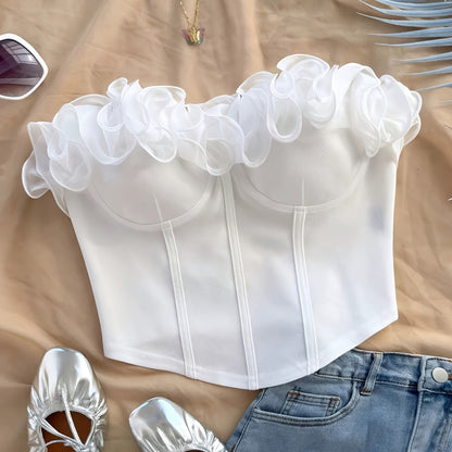 Dam Bustier Top Elegant Festtop med Volangdetaljer Off-Shoulder