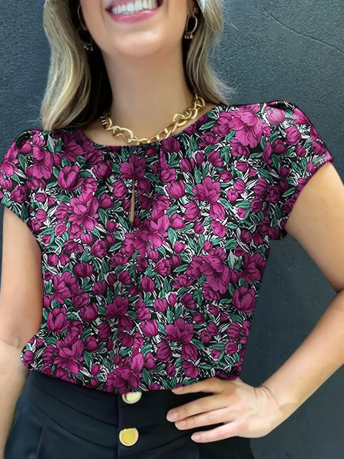 Dam Blus Kortärmad Blommig Elegant Vardagsstil