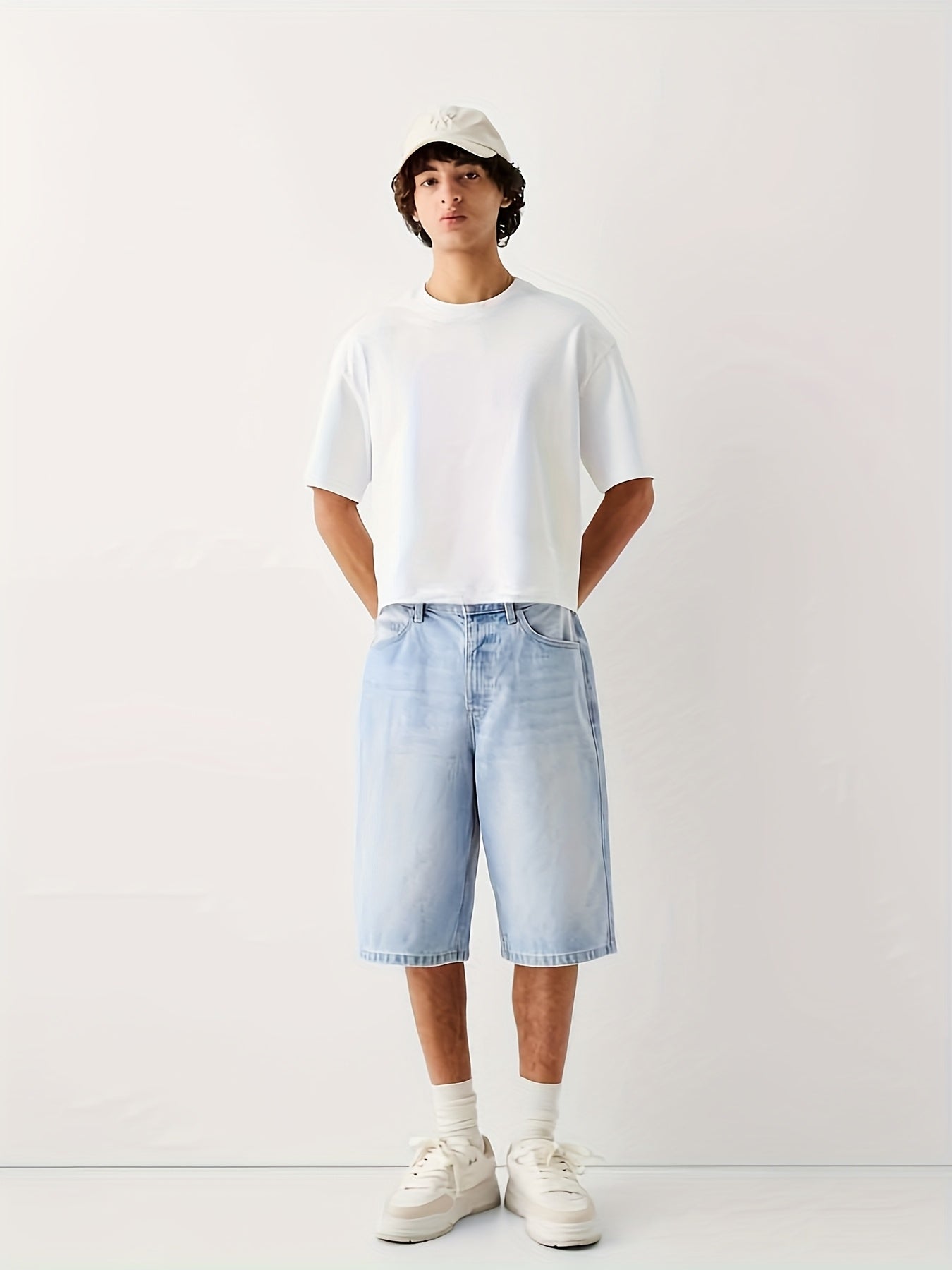 Herr Bermuda Jeansshorts Lös Passform Streetwear