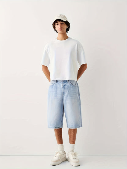 Herr Bermuda Jeansshorts Lös Passform Streetwear