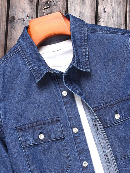 Herrskjorta Jeansstil – Klassisk Ledig Skjorta för Vardagsbruk och Helger