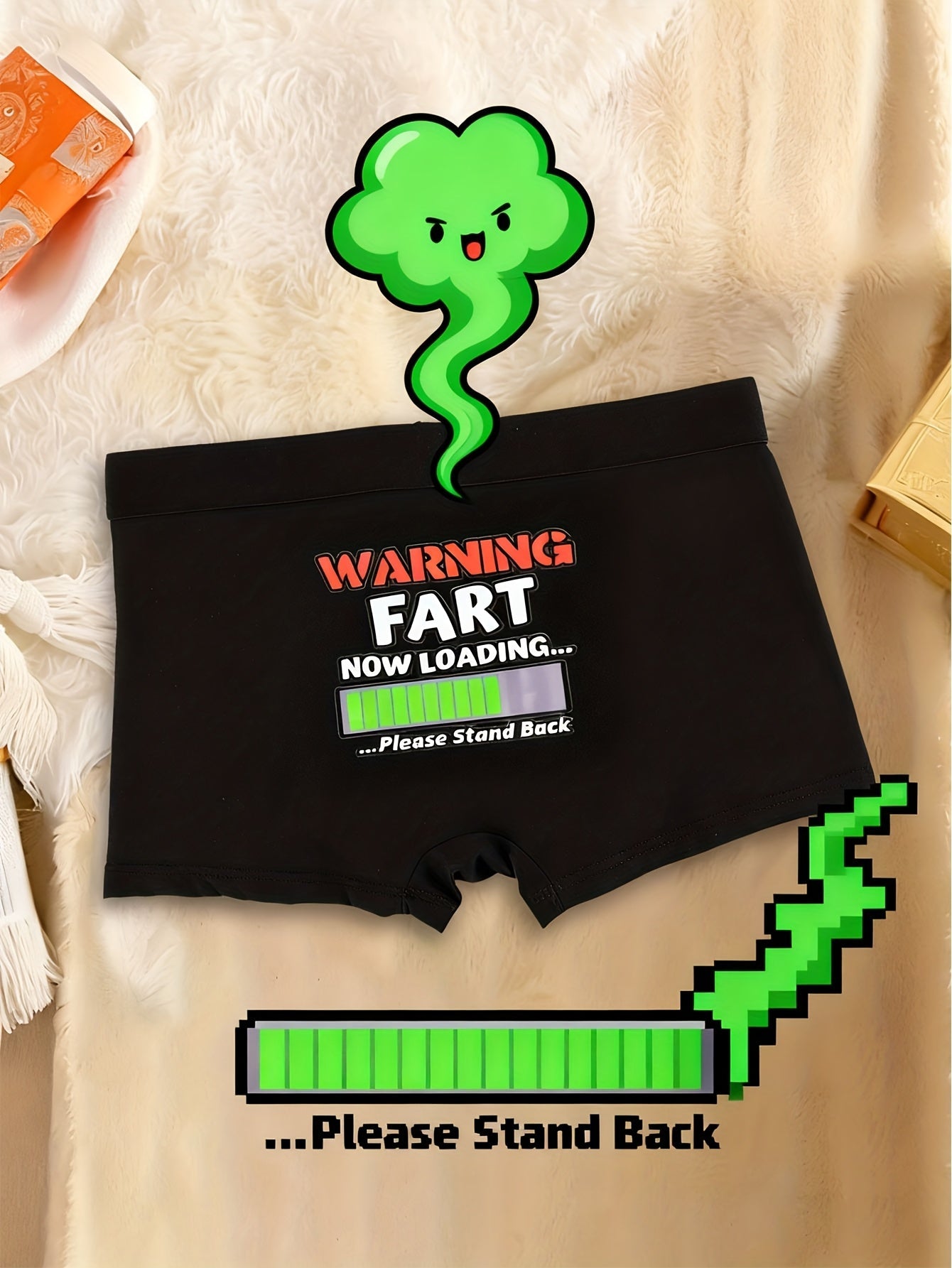 Herrboxershorts med skämtmotiv – "Warning: Fart Now Loading" – Roliga kalsonger för vardag och present