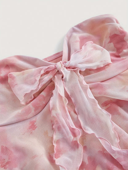 Dam Bandeau Festtopp med Handkerchief-Detaljer och Romantisk Knytning – Perfekt för Sommar och Utekvällar