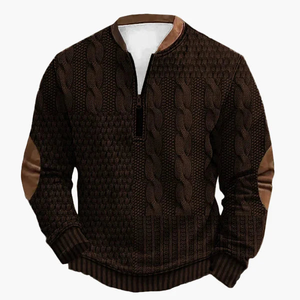 Herrtröja med halv dragkedja – Stickad look, vardagsstil, modern design