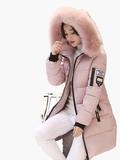 Dam Vinterjacka Parkas med Huva och Trendiga Detaljer – Varm och Stilren Ytterjacka