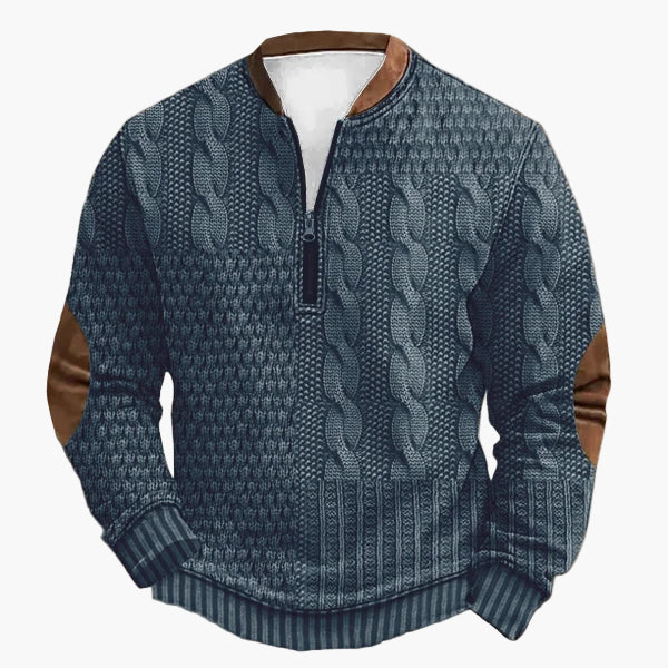 Herrtröja med halv dragkedja – Stickad look, vardagsstil, modern design