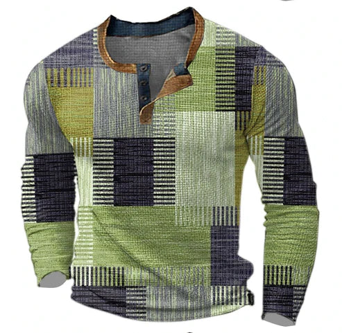 Herrtröja Patchwork Casual – Modern Stickad Tröja för Höst och Vinter