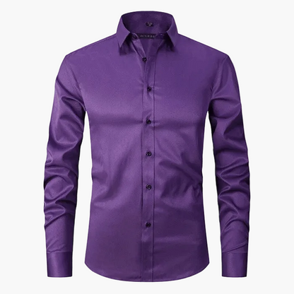 Herrskjorta Slim Fit Affär Elegant Skrynkelfri Långärmad