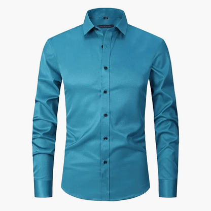Herrskjorta Slim Fit Affär Elegant Skrynkelfri Långärmad