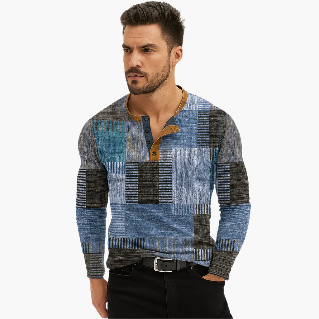 Herrtröja Patchwork Casual – Modern Stickad Tröja för Höst och Vinter