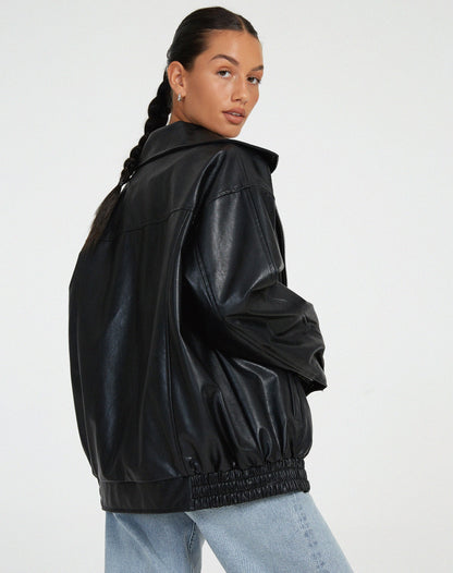 Damjacka – Oversize PU-konstläderjacka för trendigt vardagsbruk och kvällsoutfits