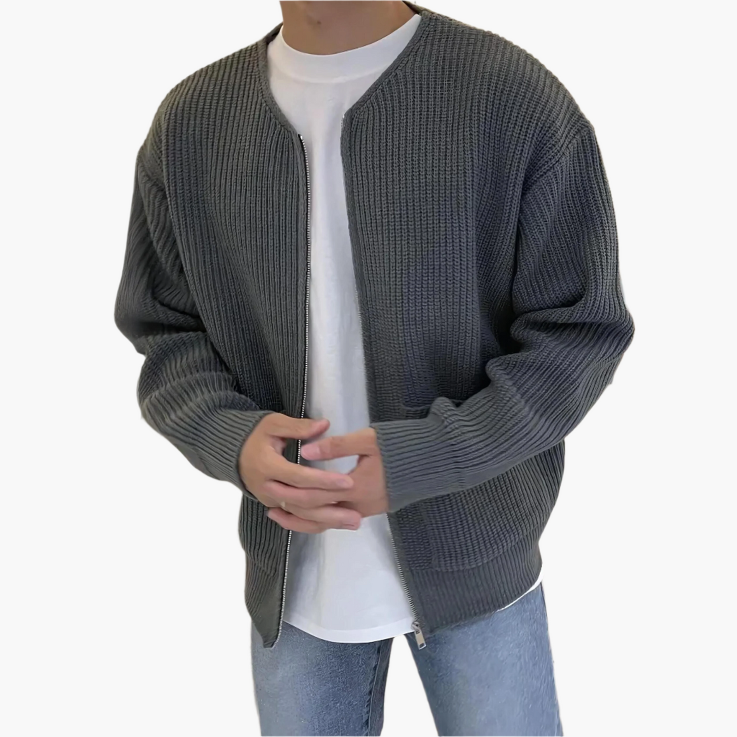 Herrstickad cardigan med dragkedja – modern vardagsstil och komfort