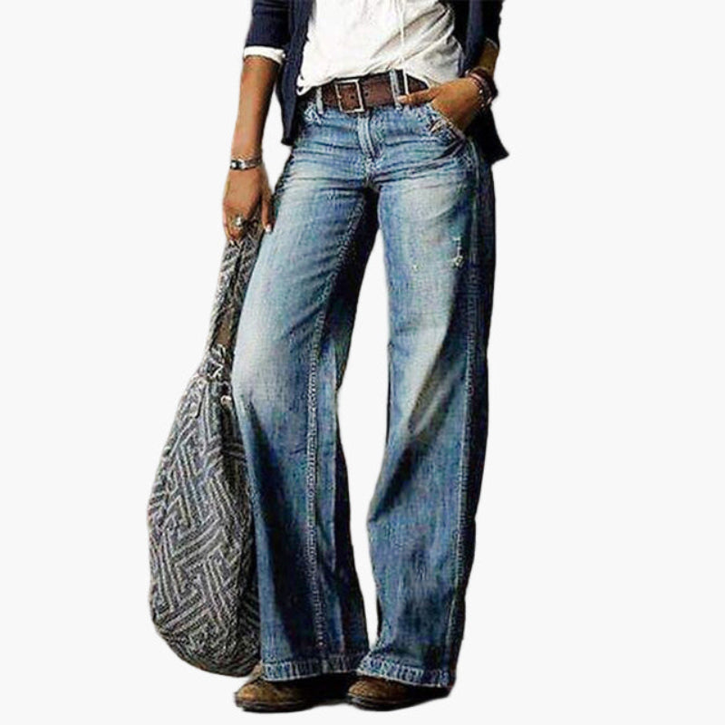 Damjeans med Hög Midja och Vida Ben – Vintage Stil – Bekväma Vardagsjeans för Kvinnor