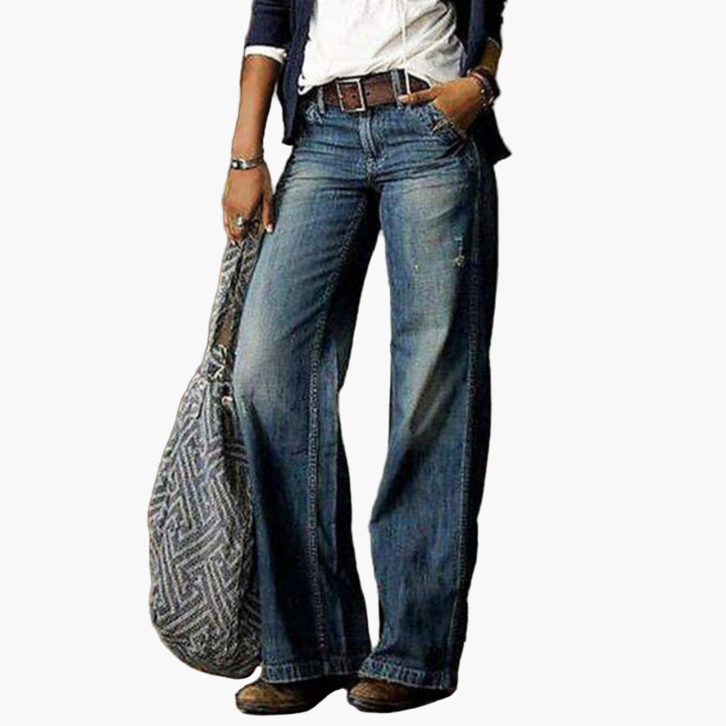 Damjeans med Hög Midja och Vida Ben – Vintage Stil – Bekväma Vardagsjeans för Kvinnor