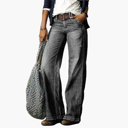 Damjeans med Hög Midja och Vida Ben – Vintage Stil – Bekväma Vardagsjeans för Kvinnor