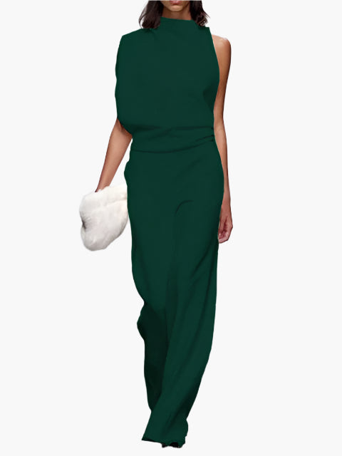 Damernas eleganta ärmlösa jumpsuit med vida ben – Perfekt för kontor och fest