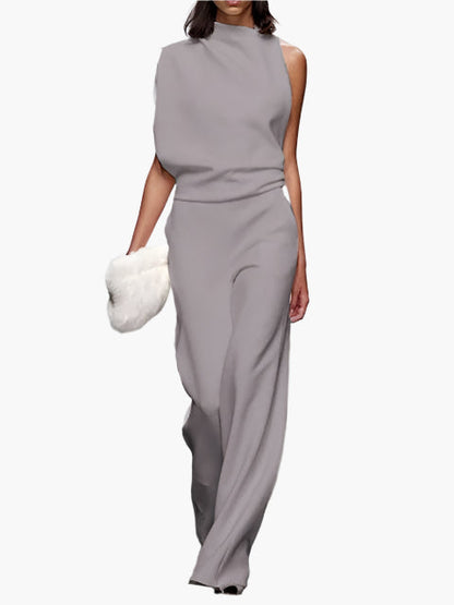 Damernas eleganta ärmlösa jumpsuit med vida ben – Perfekt för kontor och fest