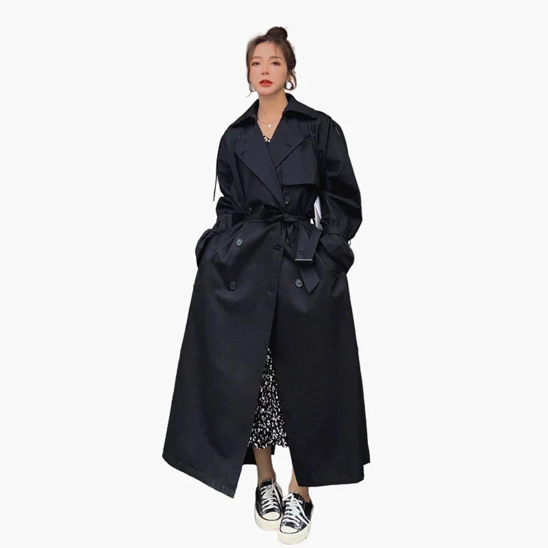 Dam Trenchcoat – Lång Oversized Klassisk Kappa för Vardag och Affär