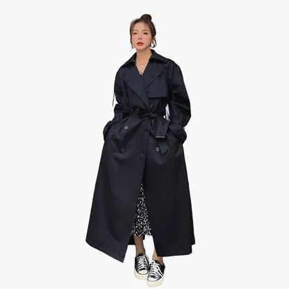 Dam Trenchcoat – Lång Oversized Klassisk Kappa för Vardag och Affär