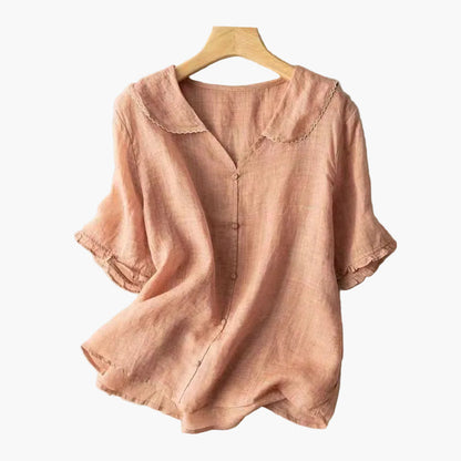 Dam Blus med Vintagekrage och Avslappnad Passform – Perfekt för Vardag och Arbete