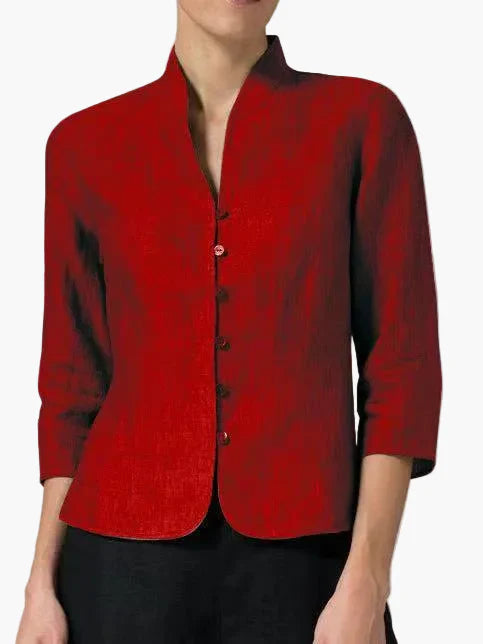 Dam Blus Kavajstil Ståkrage Elegant Vardags- och Kontorsbruk