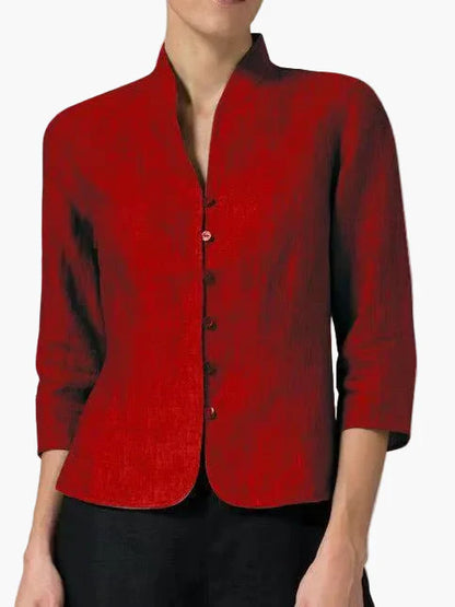 Dam Blus Kavajstil Ståkrage Elegant Vardags- och Kontorsbruk