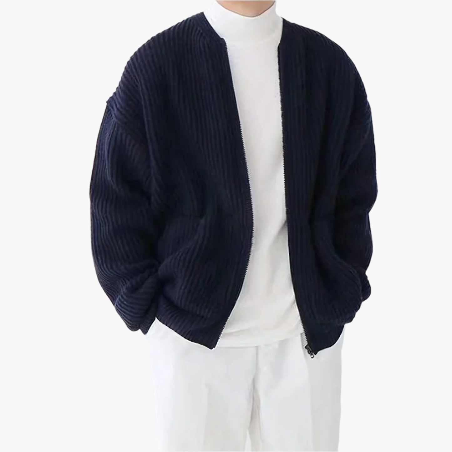 Herrstickad cardigan med dragkedja – modern vardagsstil och komfort