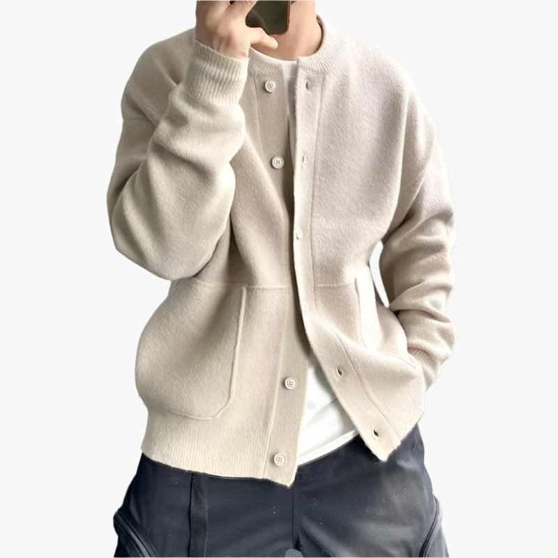 Herr – Modern stickad cardigan med avslappnad passform, perfekt för vardag och lager-på-lager-stil