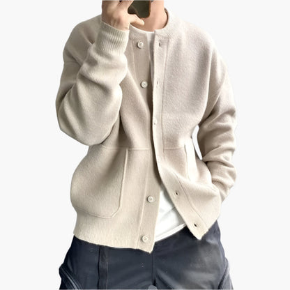 Herr – Modern stickad cardigan med avslappnad passform, perfekt för vardag och lager-på-lager-stil