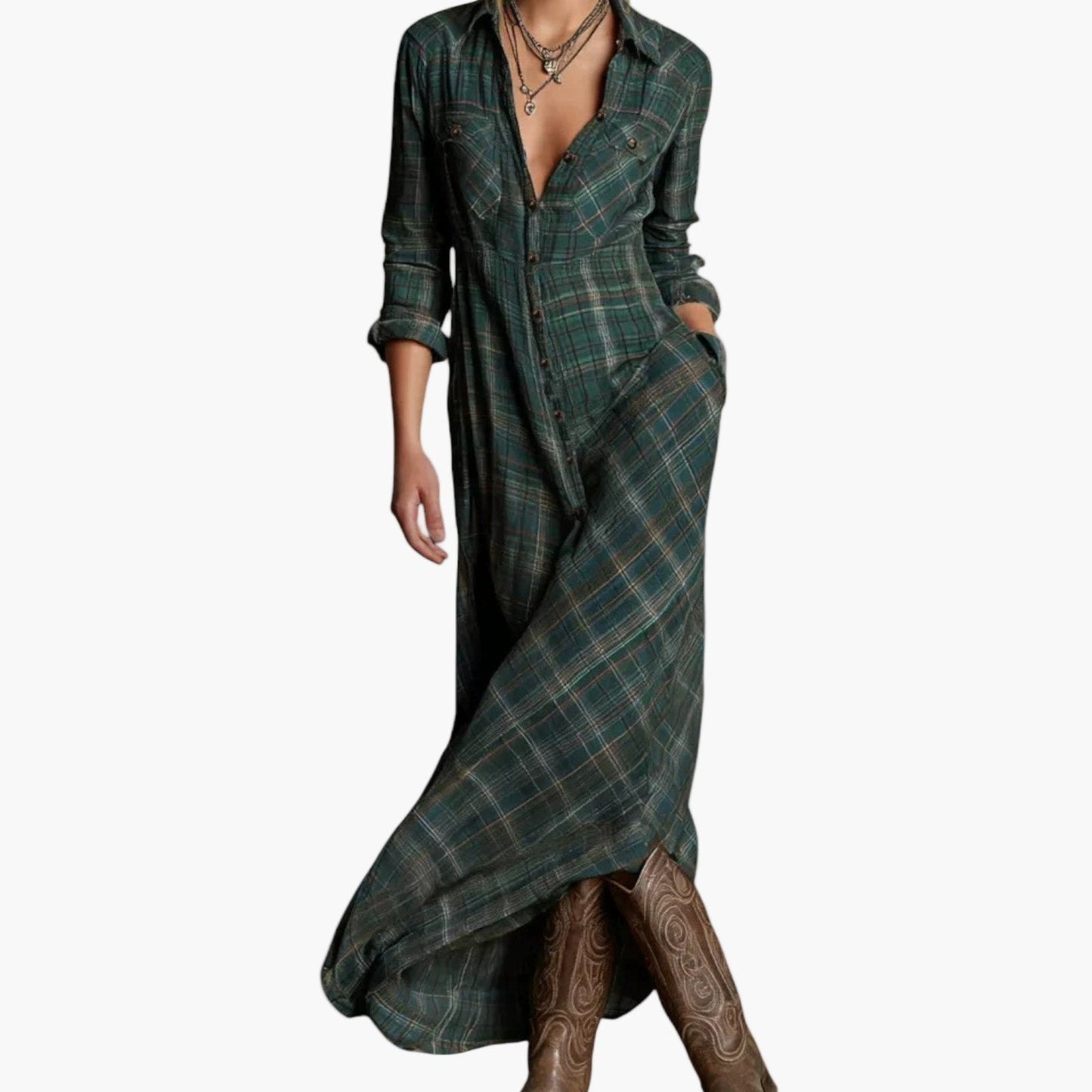 Amelia™ Damklänning – Lång Skjortklänning i Tidlös Elegant Stil för Vardagsbruk och Fest
