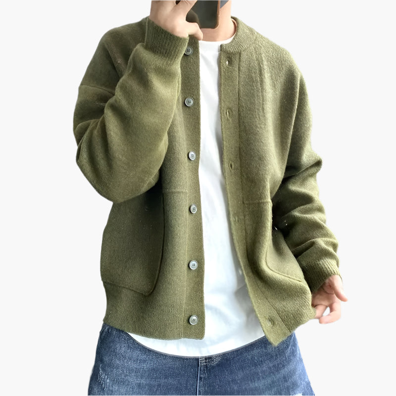Herr – Modern stickad cardigan med avslappnad passform, perfekt för vardag och lager-på-lager-stil