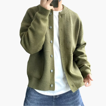 Herr – Modern stickad cardigan med avslappnad passform, perfekt för vardag och lager-på-lager-stil