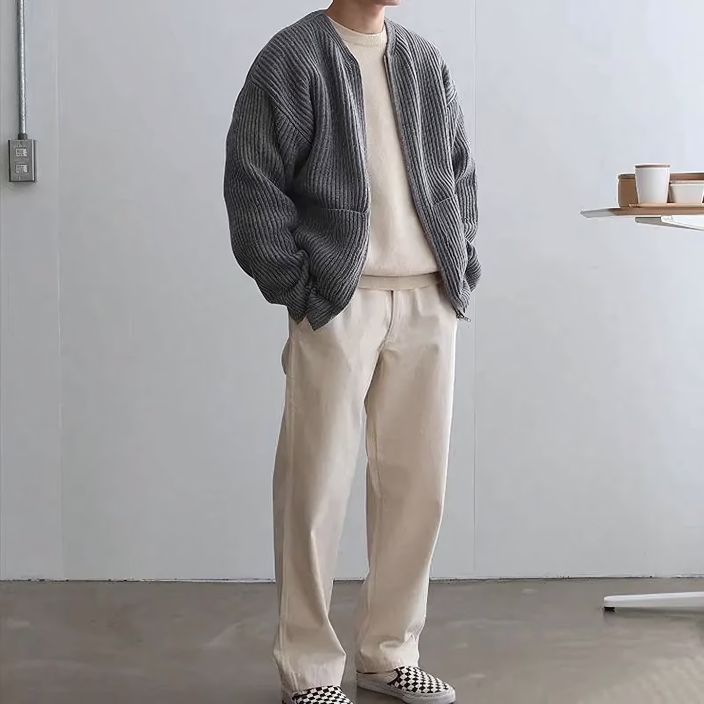 Herrstickad cardigan med dragkedja – modern vardagsstil och komfort