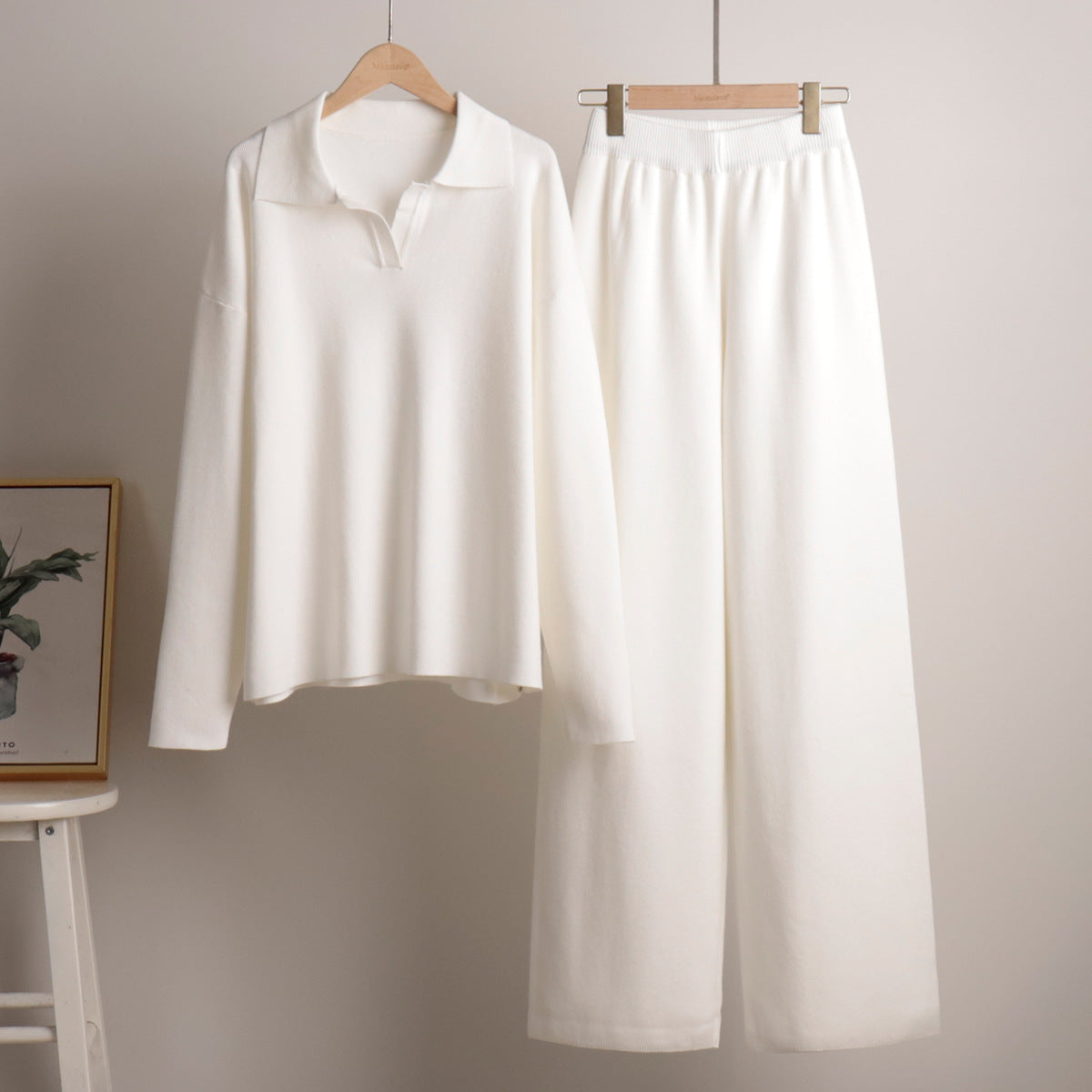 Dam Lounge Set – Avslappnad Oversized Tröja med Krage & Vida Byxor – Perfekt för Hemma eller Casual