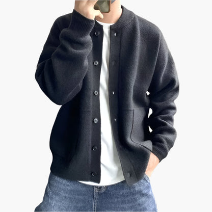 Herr – Modern stickad cardigan med avslappnad passform, perfekt för vardag och lager-på-lager-stil