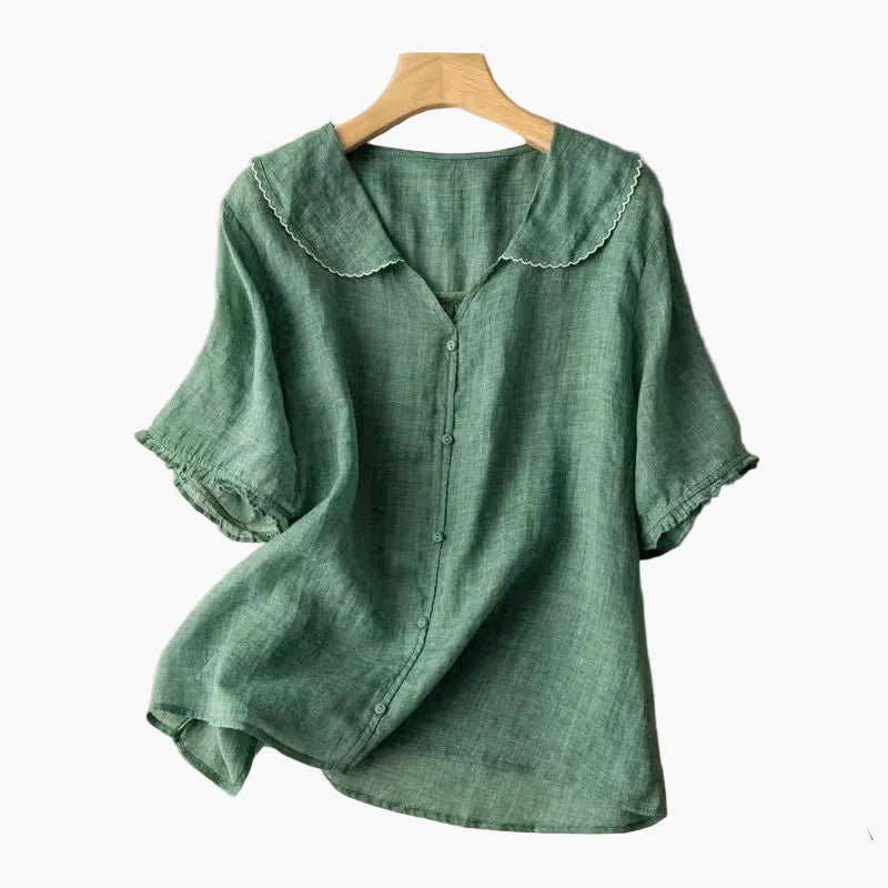 Dam Blus med Vintagekrage och Avslappnad Passform – Perfekt för Vardag och Arbete