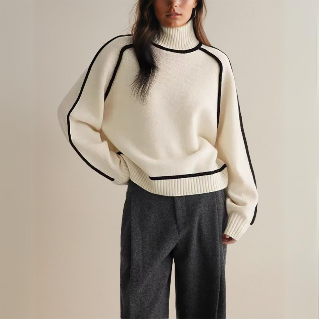 Damstickad polotröja med lös passform – Elegant höst- och vintertröja för modern stil