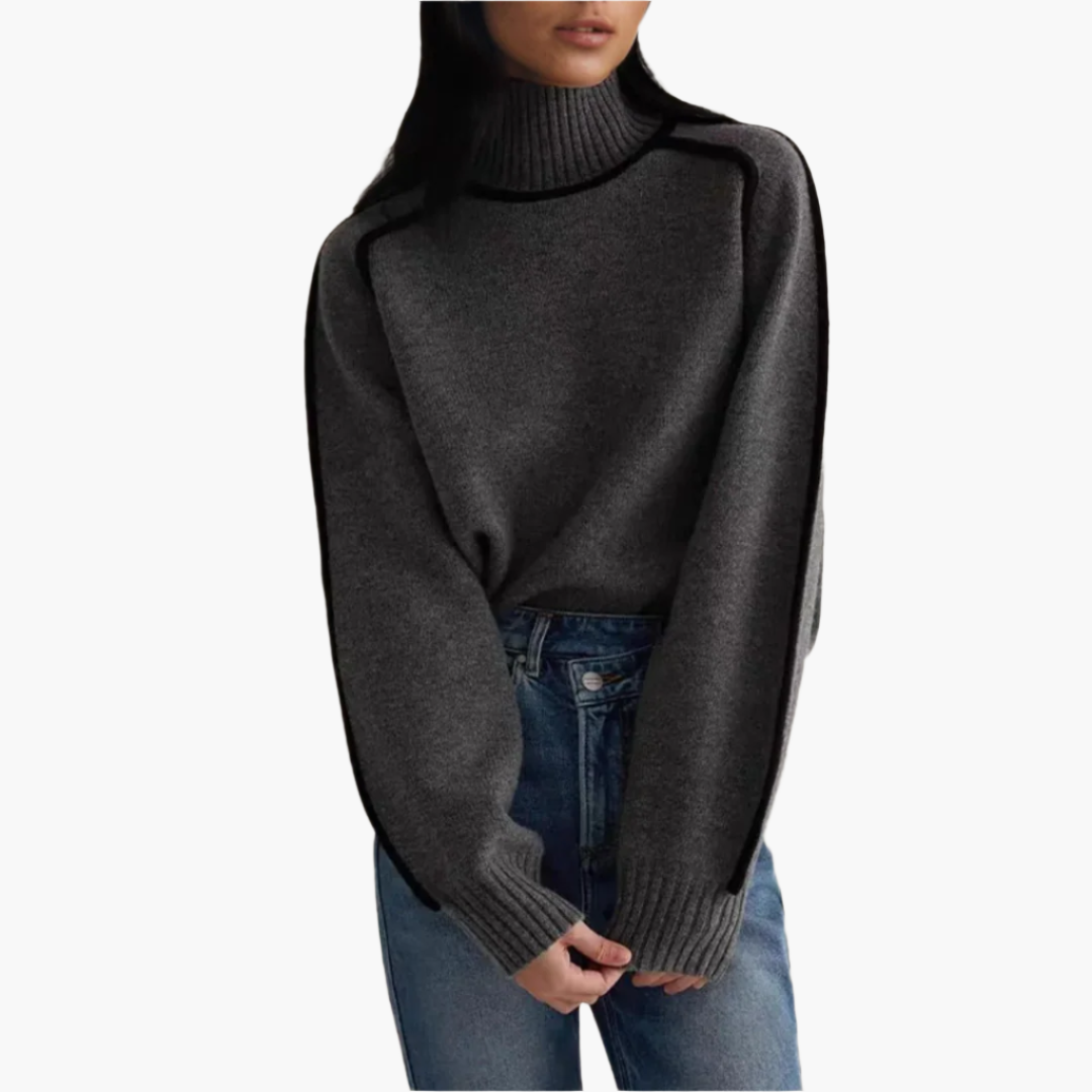 Damstickad polotröja med lös passform – Elegant höst- och vintertröja för modern stil