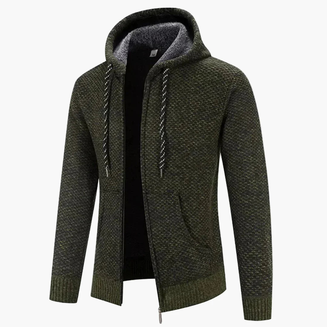 Herrar Stickad Hoodie med Dragkedja – Varm och Stilren för Höst och Vinter